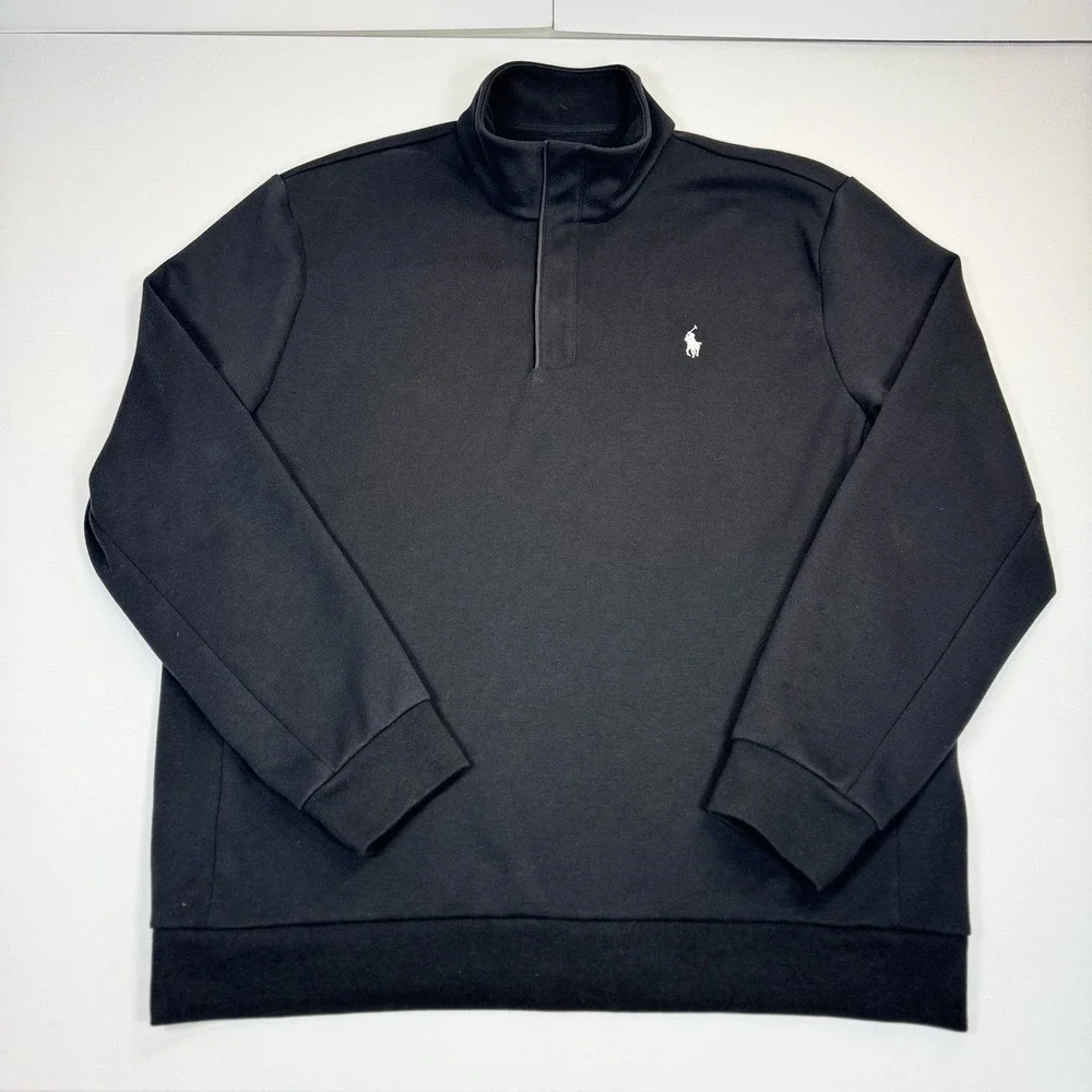 Polo Ralph Lauren Soft Touch 1/4 Zip Knit Sweater Mens XL Black Gray Pony Preppy